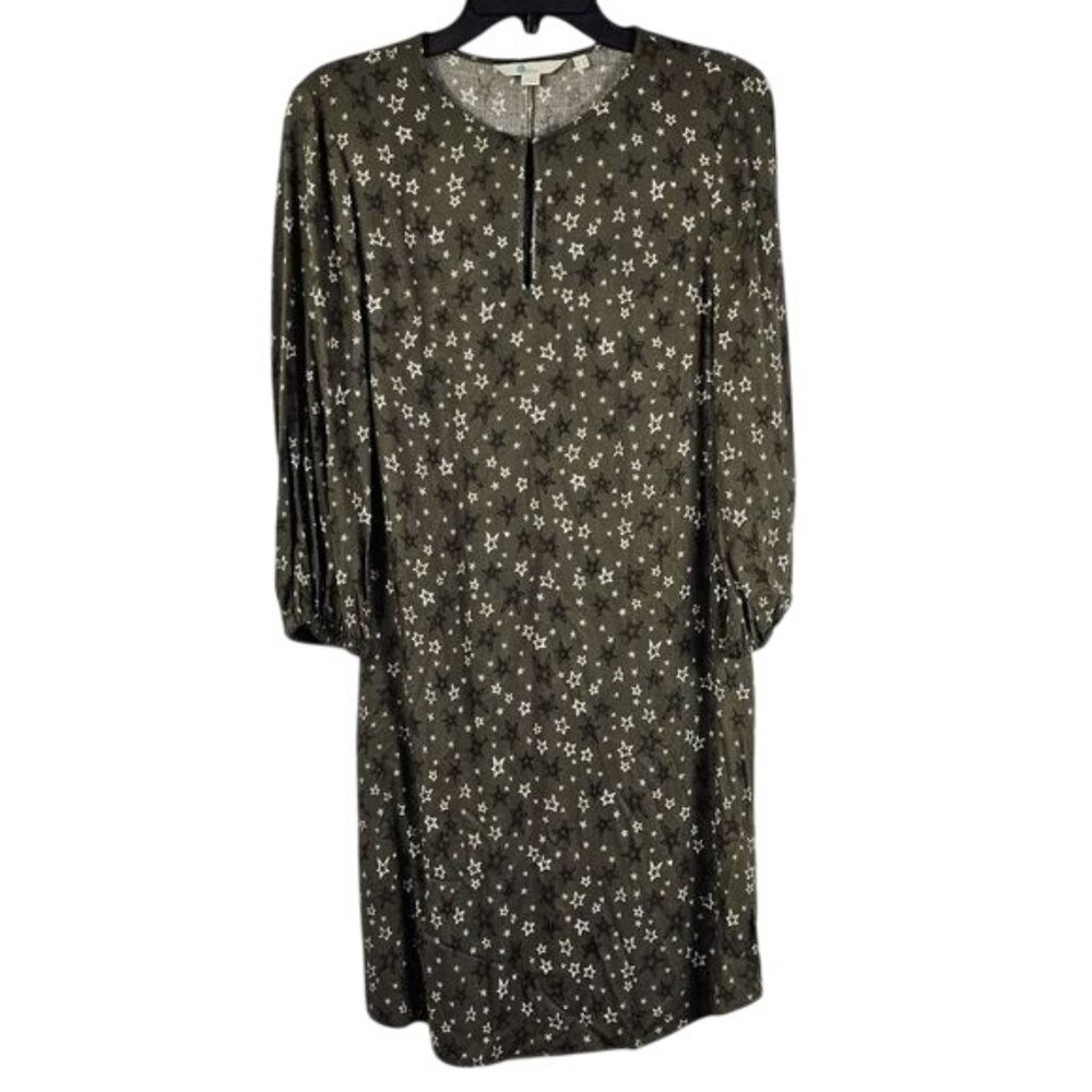 Boden Miniโ Dress Size 6 Star Print Olive Keyhole Neckline Lightweight Casual